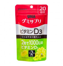 UHA Gummy Supple Vitamin D3 Витамин Д3, жевательная добавка со вкусом винограда мускат